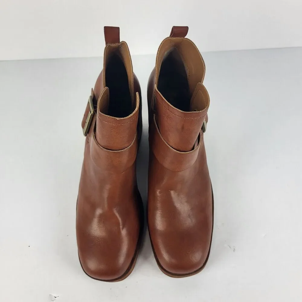 Korks Kari Ankle Booties Pull On Buckle Tan Comfort Padded Wooden 10 M
